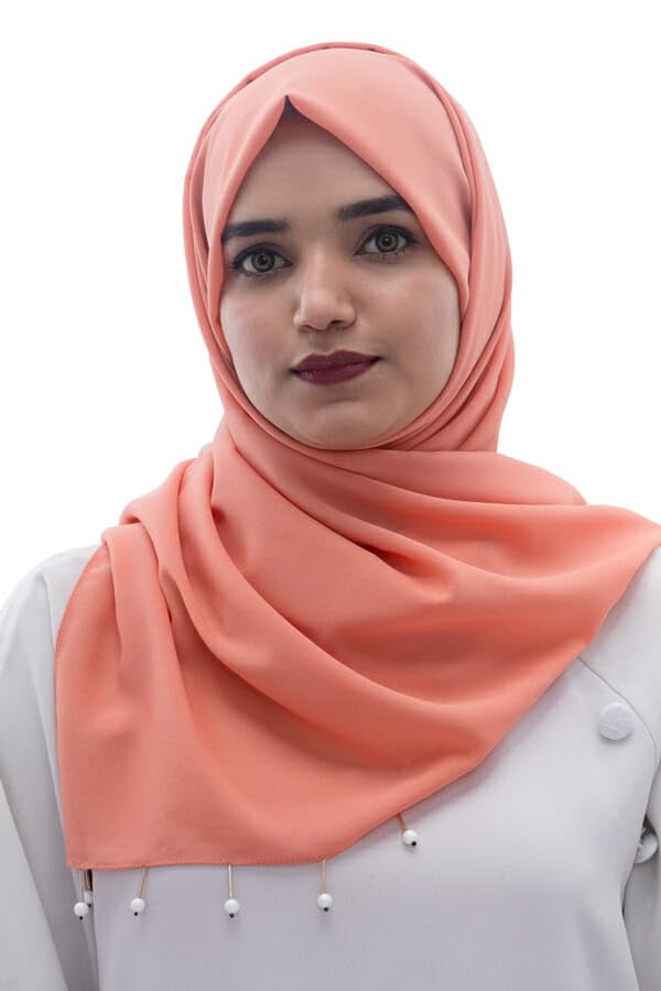 Urshia Georgette Pearl Hijab With Moti Latkan and Diamond Accents (Peach)