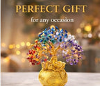 ZAICUS Seven Chakra Crystal Tree Showpiece with Golden Bag Base – Feng Shui Gemstone Bonsai for Home Decor, Office Table & Cororate Gift (7 X 3 Inch)