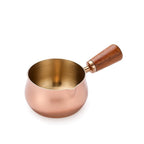 Yopple Mini Milk Pan with Wooden Handle Premium Stainless Steel Coffee Warmer Pot with Copper Finish Small Sauce Pan for Coffee, Butter Melting, Tea, Sauces and Daily Kitchen Cooking Use