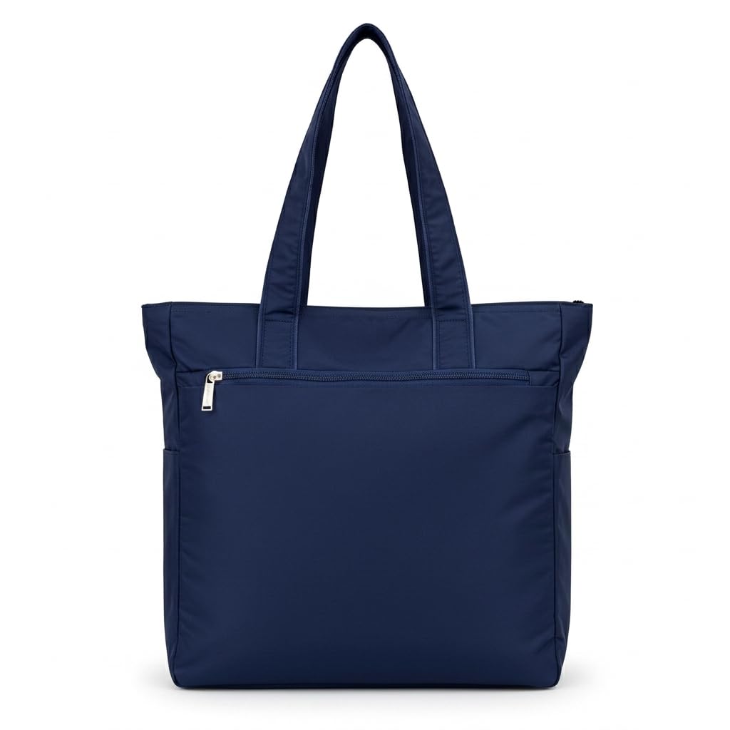 Bag-Age HB53 Large Tote Bag for Girls & Women | Water-Resistant Nylon Handbag with Multiple Compartments, Laptop Work Bag for Office, Travel, Shopping & Daily Use (Navy Blue)
