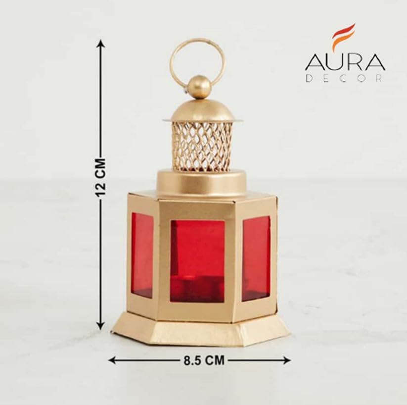 Auradecor Moroccan Lantern, Tealight Candle Holder with Tealight Candle for Home Decor Home Decor and Gift, Diwali, Festival, Indoor & Outdoor Use (Green, Pack of 1)