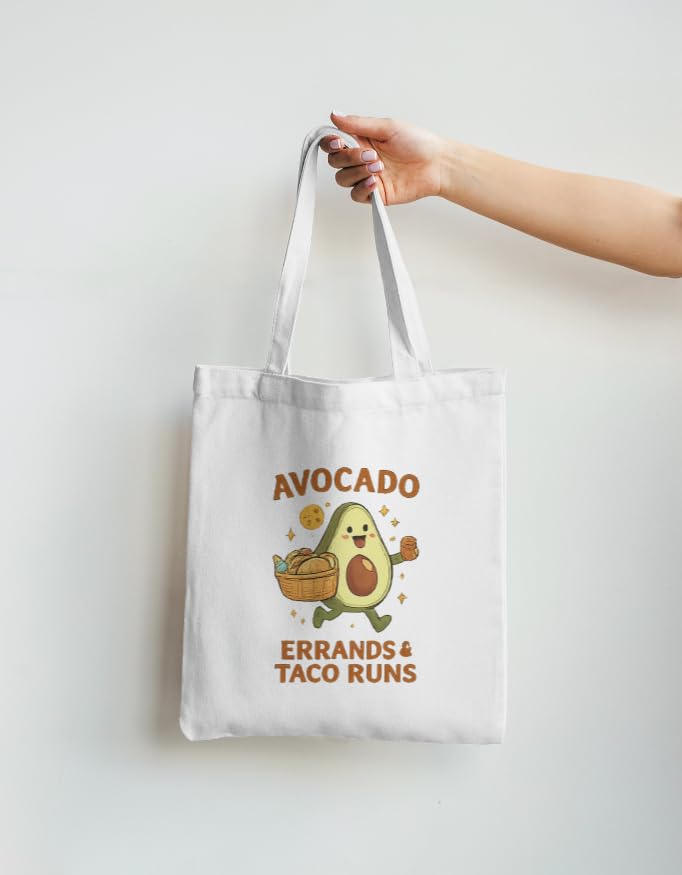 Studio JoySprout Avocado Canvas Tote Bag | Cute Cotton Reusable Shopping Bag | Open Top Non Zipper | White | Unisex