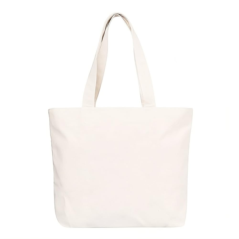 Plain Natural/Black Horizontal Cotton Canvas Tote Bag Zip & Inner Pocket
