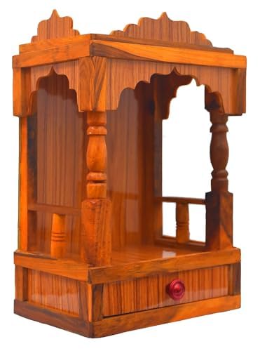 Skylight Wooden Temple, Traditional Wall-Mounted Mandir, Home Pooja Shrine with Decorative Arch