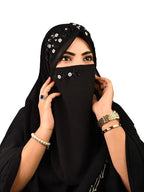 WRAP MY HIJAB Georgette Luxury Bridal Hijab Scarf for Female With Handwork Naqab Wear For Party And Any Occasion (Pack Of 1), Black
