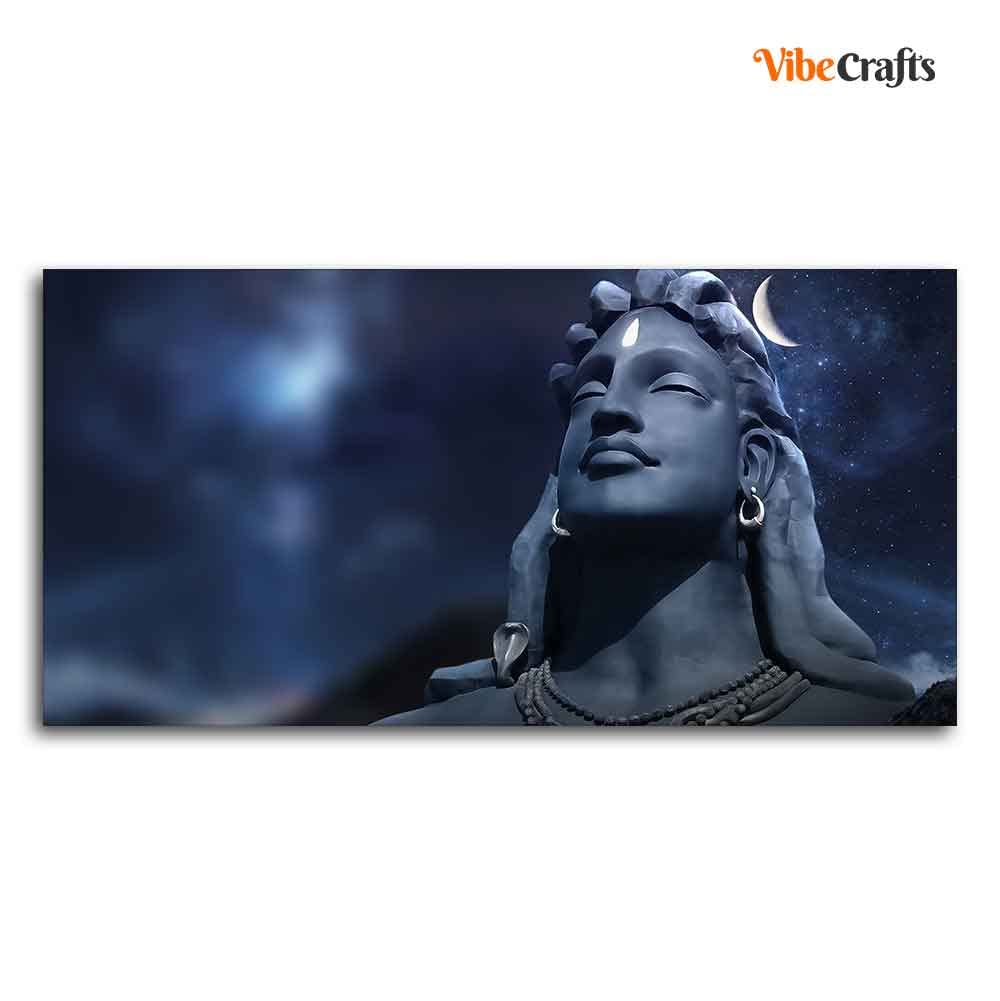 VIBECRAFTS Canvas Paintings for Living Room Drawing Room Shiva with Moon on the Head Wall Painting Fitted with Wooden Frame for Home|Office|Gift(PTVCH_2274)