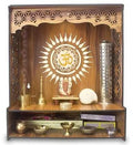 EXPRO Wooden Wall Mounted Pooja Mandir for Home & Office, Wooden Temple for Home Decor Hanging Pooja Stand for Idols | Height: 5 | DIY (Do-It-Yourself) (Brown | Height 41 | OM Design)