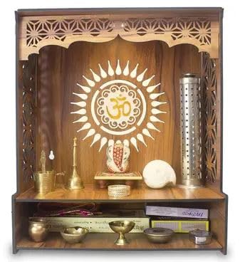 EXPRO Wooden Wall Mounted Pooja Mandir for Home & Office, Wooden Temple for Home Decor Hanging Pooja Stand for Idols | Height: 5 | DIY (Do-It-Yourself) (Brown | Height 41 | OM Design)