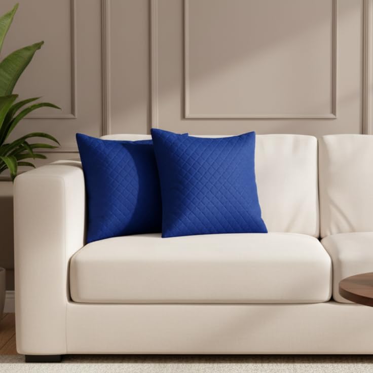STITCHNEST Quilted Velvet Cushion Covers Set of 2 | Soft Blue | 24x24 Inches | Premium Sofa & Living Room Décor