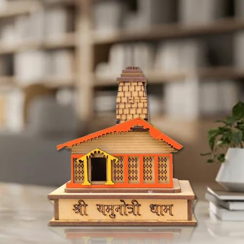 A&S Ventures Yamunotri Temple 3D Wooden Chardham Uttarakhand Mandir, Multicolour Pooja Decor & Showpiece