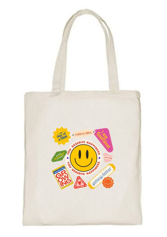 Delhi Printing Co. Smily tote bag Strong Cotton Bag for Shopping | Canvas Tote Bag for Women & Girls