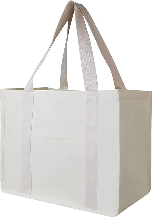 Metsi Reusable Canvas Tote Bag, Large Heavy Duty Cotton Grocery Bag with Handle, Foldable DIY Gift Bag for Shopping, Beach, Gym, Crafts, and Everyday Use, Beige, Pack of 1