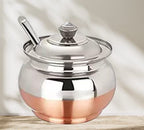 ImegaZ Copper Coated Base Stainless Steel Ghee Pot with Spoon, Oil Jar, Oil Pot, Ghee Serving Jar/Container, Ghee Storage jar with spoon (100ml Pack of 1)