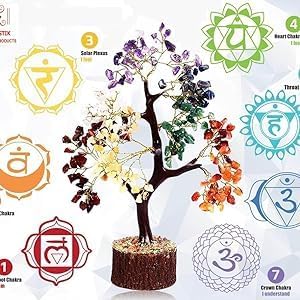 FIRSTRAY® 7 Chakra Vastu Crystal Stone Tree for Vastu and Healing (Height: 6 Inches) | (F14)