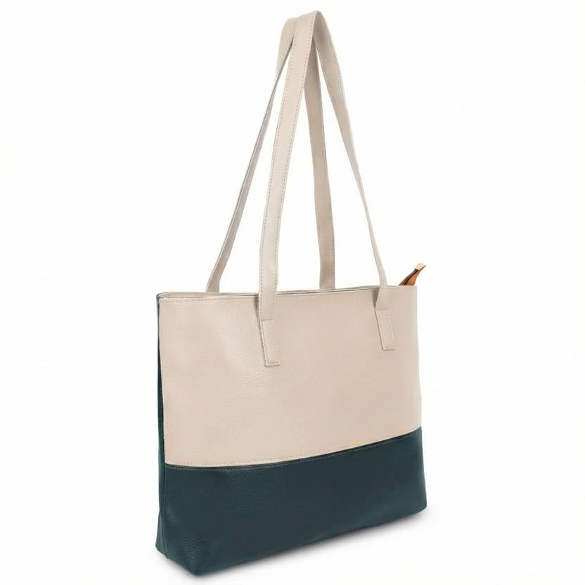 Nexeura Women’s Stylish Handbag | Premium PU Leather Tote Bag for Women | Large Capacity Shoulder Bag for Office, College & Daily Use (GREEN,WHITE)