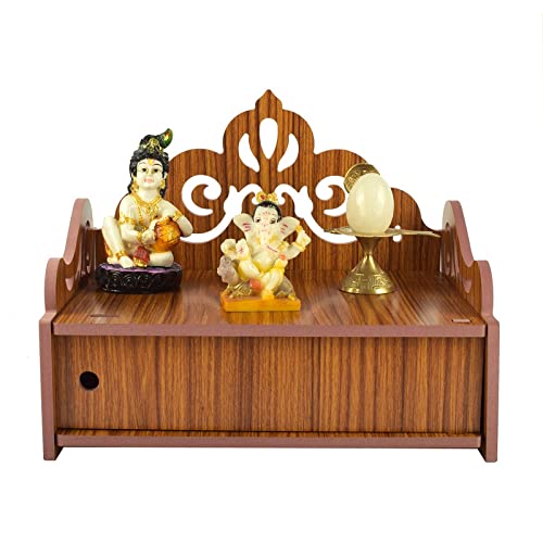 Lexical Wooden Readymade Wall Hanging Puja Temple for Home God Stand for Pooja Room Mandir Wood Devghar Stand for Office and Shop Lexical-448