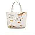 Canvas Tote Bag, Autumn Harvest Print, Large Shoulder Bag, White, Casual Style
