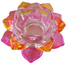 Bloriza Fancy Crystal Glass Lotus Candle Holders, Pink & Yellow