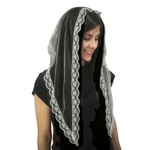Annria Traders Lace Mantilla Veil Triangle Lace Veil Catholic Church Veils Infinity Chapel Veil Tulle Scarf Head Covering Latin Mass (Black) Large Church Scarf (Pack of 1) (Cotton, Black)