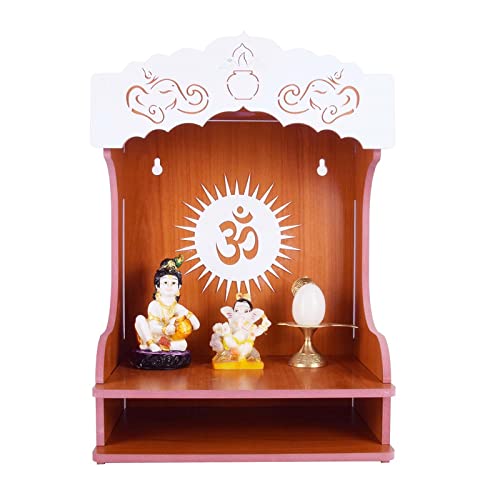 Krupasadhya Wooden Art Mini Temple for Home and Offfice Wall Mounted, Hanging Pooja Mandir Decoration Shelf Cabinet (391T)