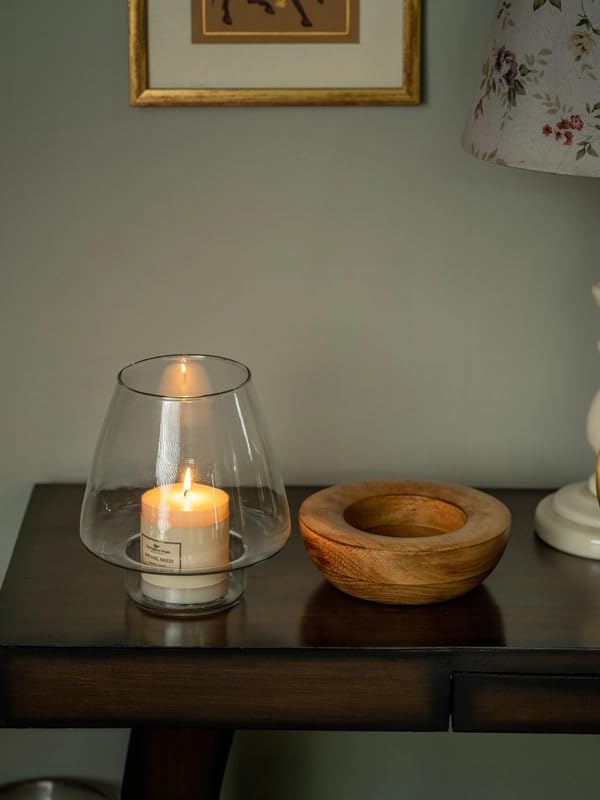 Araana Home Glass Candle Holder with Wooden Base - Decorative Centerpiece for Home Décor, Living Room, Dining Table, and Special Occasions - Home Decore.