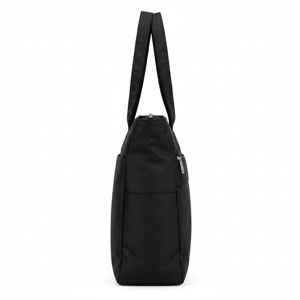 Bag-Age HB53 Large Tote Bag for Girls & Women | Water-Resistant Nylon Handbag with Multiple Compartments, Laptop Work Bag for Office, Travel, Shopping & Daily Use (Black)