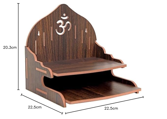 Curious Crafts Haven Decent & Beautiful Wooden Pooja Mandir for Home | Puja Stand for Home, Office and Shop | Wooden Wall Mounted Hanging Puja Temple, Mandir Devghar Stand Temple Home (Style 01)