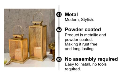 W A Handicraft Set of 2 Iron Lantern and Candle Tealight Holder for Home Decor I Candles for Home Decor I Candle Holders for Home I Gold Lantern