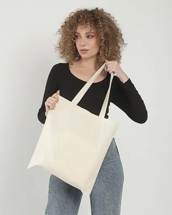 Best Creator Plain Cotton Reusable Shopping Tote Bag (Pack Of 10) 14X16 Inches, Aesthetic College Girl Bag, Multi Use Shopping, Grocery Handbag - Eco-Friendly, Easy To Clean - Off White