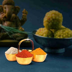 Awadh Brass Metal Chowmukh/Puja, Roli, Chawal, Mishri/Chowmukh/Patra/Haldi Kumkum Holder 4 Bowl Stand Holder (Medium Size) Set of -1 PCS