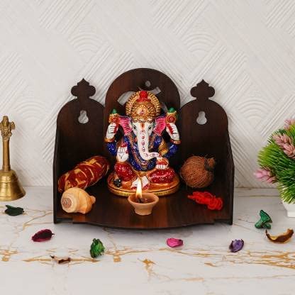 SHREE RAM IMPEX Wooden Readymade Wall Mounted Hanging Temple for Home for Pooja, Room Mandir, Shop and Office (OM)