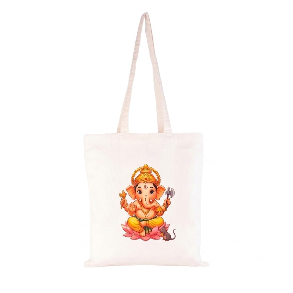 aurora trading Cotton Tote Bag with Sacred God Prints (1, GANESHA)