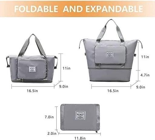 Viyaro Polyester Foldable Tote Bag | Expandable Design with Dry & Wet Separation, Waterproof Fabric, Multiple Pockets with Zipper & Lightweight Shoulder Carrying Comfort | Convenient Choice—Grey