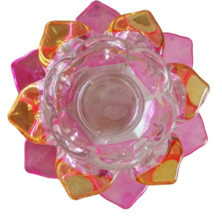 Breewell Fancy Crystal Glass Lotus Candle Holders | Pink & Yellow Color