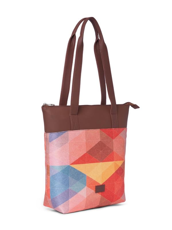 ZOUK GeoOptics Geometric Printed Women's Jute Handcrafted Vegan Leather Multicolor Everyday Tote
