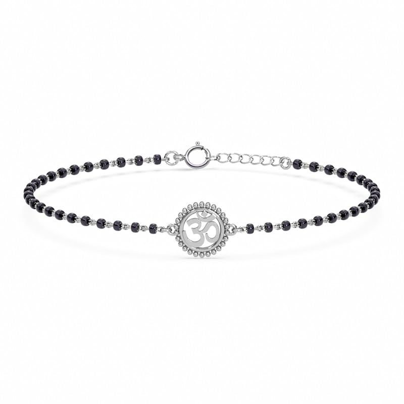 Clara 925 Sterling Silver Baby Kid Nazariya Om Bracelet with Black Beads