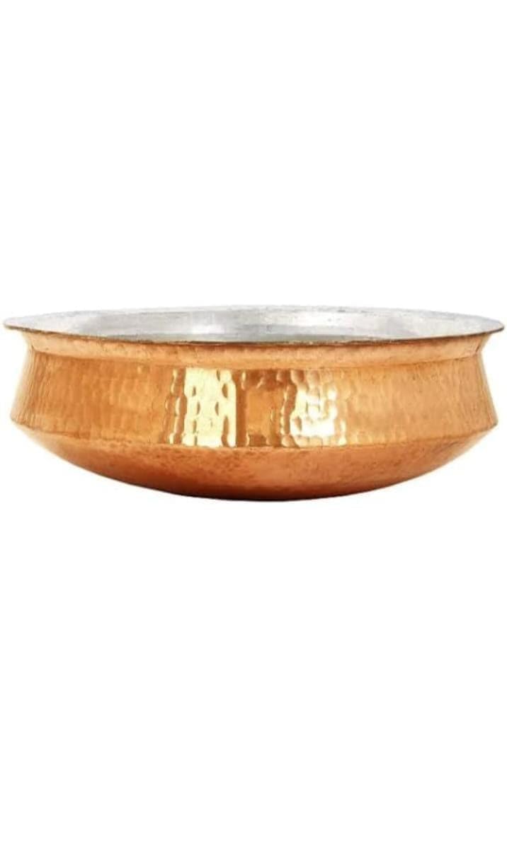 biryani Handi,Pure Copper Lagan Handi Dish pan with Tin Lining, Cookware and Serveware,5 to 6 litres, Heavy Gauge Diameter 12 inch Dum Biryani Rice and Veg/Nonveg,Copper Pot Weight 2500 gm
