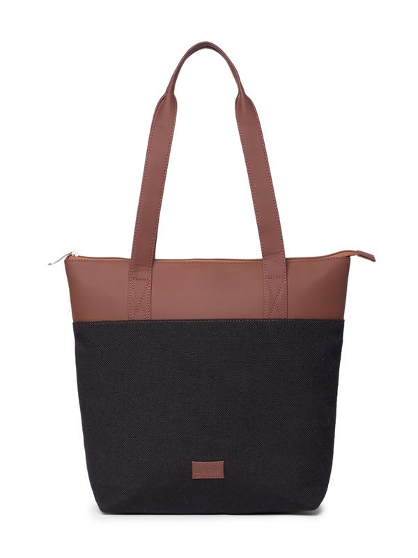 ZOUK Jet Black Solid Printed Women's Jute Handcrafted Vegan Leather Black Everyday Tote