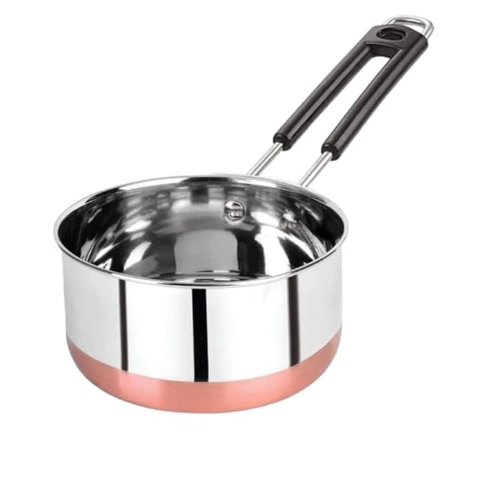 BL Kitchen Mart Stainless Steel Copper Bottom Sauce Pan 1.5 Litre with Heat Resistant Handle | Heavy Gauge Milk Pan for Tea, Coffee, Soup & Boiling | Induction & Gas Compatible | Mirror Finish