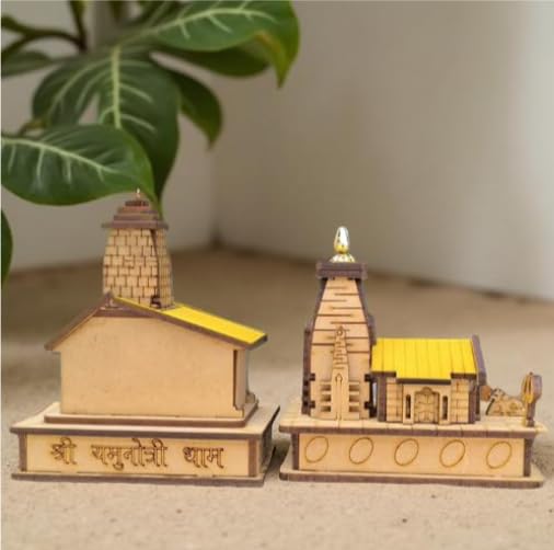 Handcrafted Wooden Chardham Temple Model, Kedarnath Yamunotri Replica for Home Mandir, Puja Room, Traditional Religious Decor, Spiritual Gift