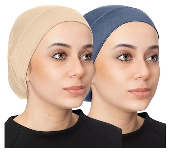 PAROPKAR Women's Hijab Undercap Scarf for Muslim Women - Solid Color Unisex Stretch Dreadlocks Tube Neck Gaiter & Neck Warmer Bandana (Navy Blue Beige)