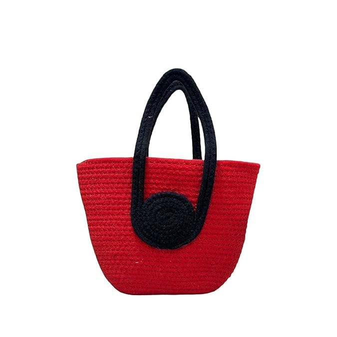 BEAUTIFUL HOMMIES Attractive Hand Bag | Large Tote | Summer Bucket | Bamboo Beach Basket for Women | Boho Handbag | Handmade Jute (RED-BLACK)