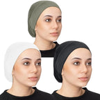 PAROPKAR Women's Hijab Undercap & Scarf Cap - Solid Colour Hijab Tube Unisex Stretch Dreadlocks Tube Neck Gaiter & Neck Warmer Bandana (Black Olive White)