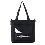 Valerie Large Tote Bag with Crossbody Strap for Women – Cute Cat Charm Canvas Shoulder Bag, Multi-Pocket Lightweight Handbag for School, College Work Shopping (Black)
