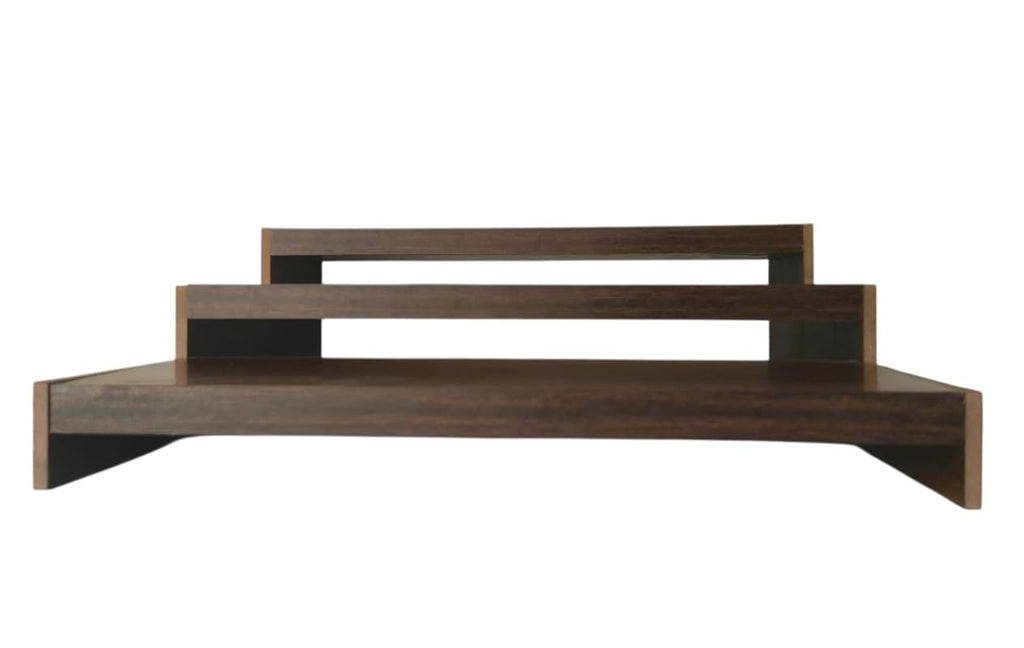 Traditional Teak Wooden 3-Tier Display Stand, Brown, Temple Structure, Religious Theme, Mandir Chowki