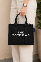 AQVA Small Tote Bag for Women with Pouch | 100% Cotton Canvas Mini Handbag | Stylish Shoulder Bag for Office, Travel, Daily Use (10x8x5 inch, Black)