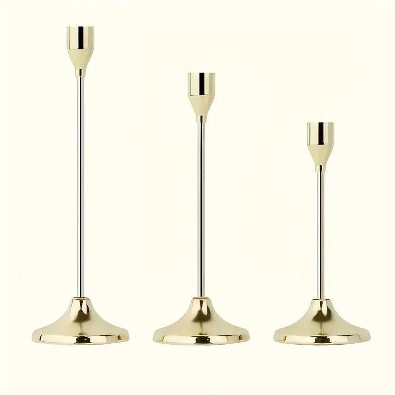 SHIMATI Modern Metal Candle Holder Set of 3, Elegant Gold Taper & Pillar Candle Stand for Table Centerpiece, Festive Home Decor & Wedding(Golden)