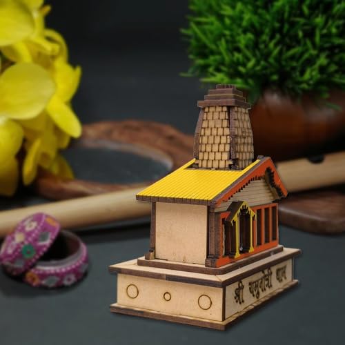 A&S Ventures Yamunotri Temple 3D Wooden Chardham Uttarakhand Mandir, Multicolour Pooja Decor & Showpiece