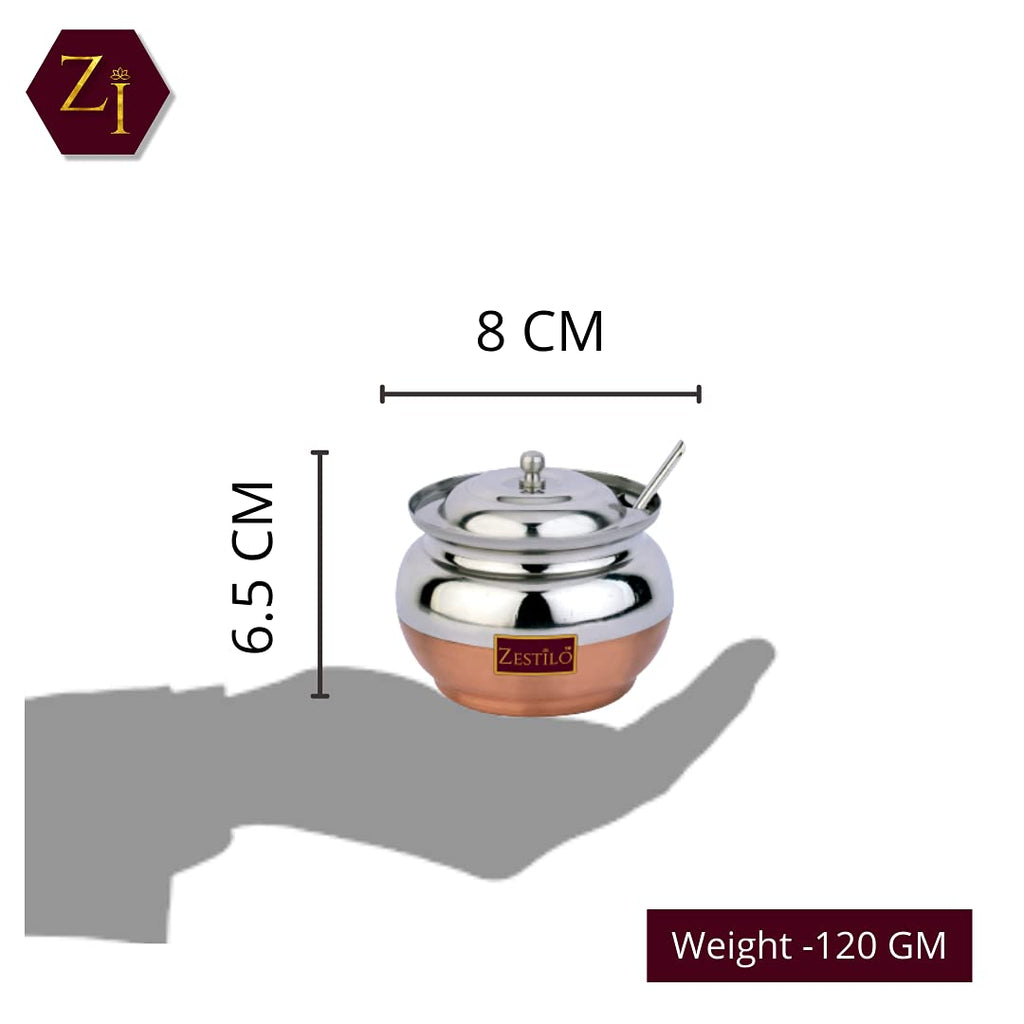 ZESTILO Ghee container with spoon, ghee container, ghee pot, oil dispenser for kitchen, ghee pot steel Oil Dispenser, copper bottom Finish 280 ml