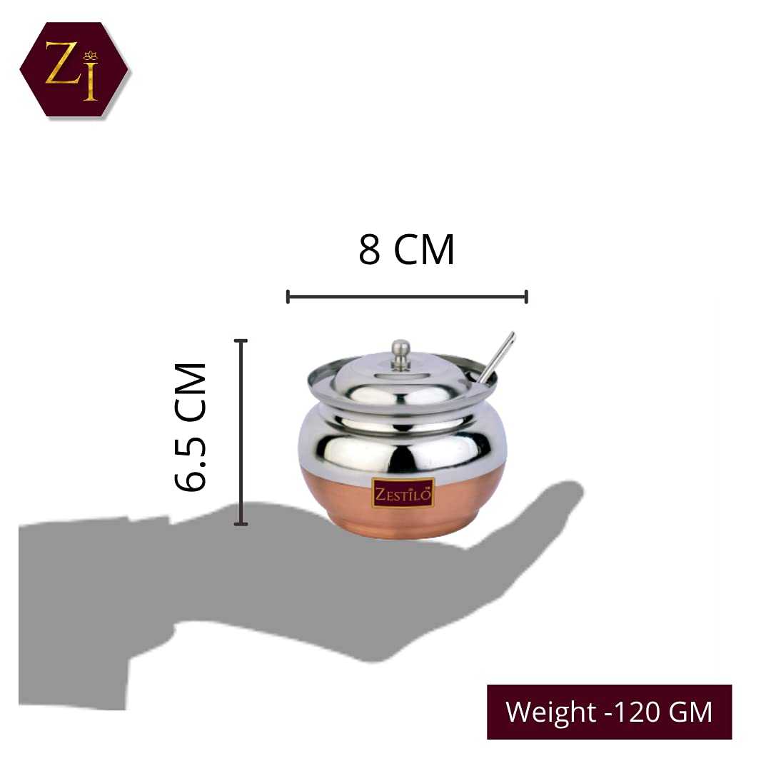 ZESTILO Ghee container with spoon, ghee container, ghee pot, oil dispenser for kitchen, ghee pot steel Oil Dispenser, copper bottom Finish 280 ml